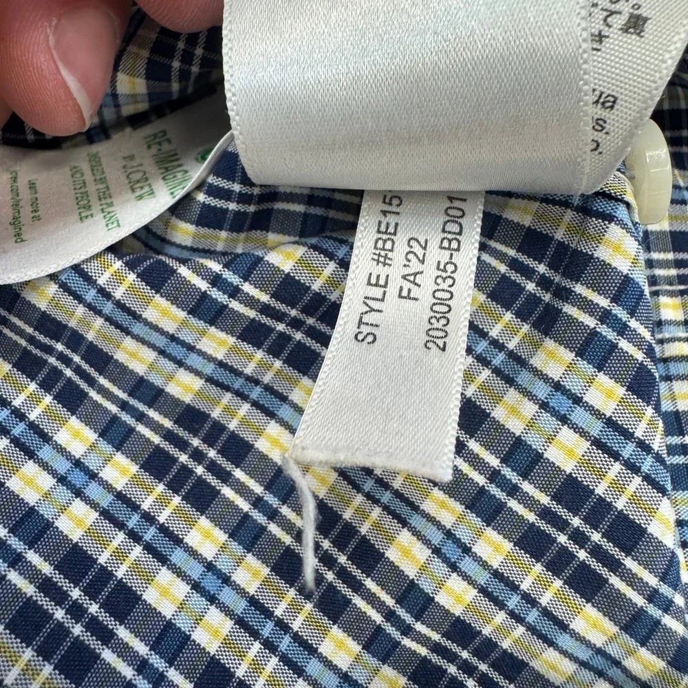J Crew Shirt Mens Medium Blue Plaid Performance Slim Untucked Preppy Office